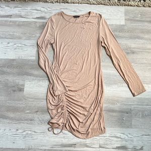 SHEIN Ribbed Long Sleeve Side Ruched Dress